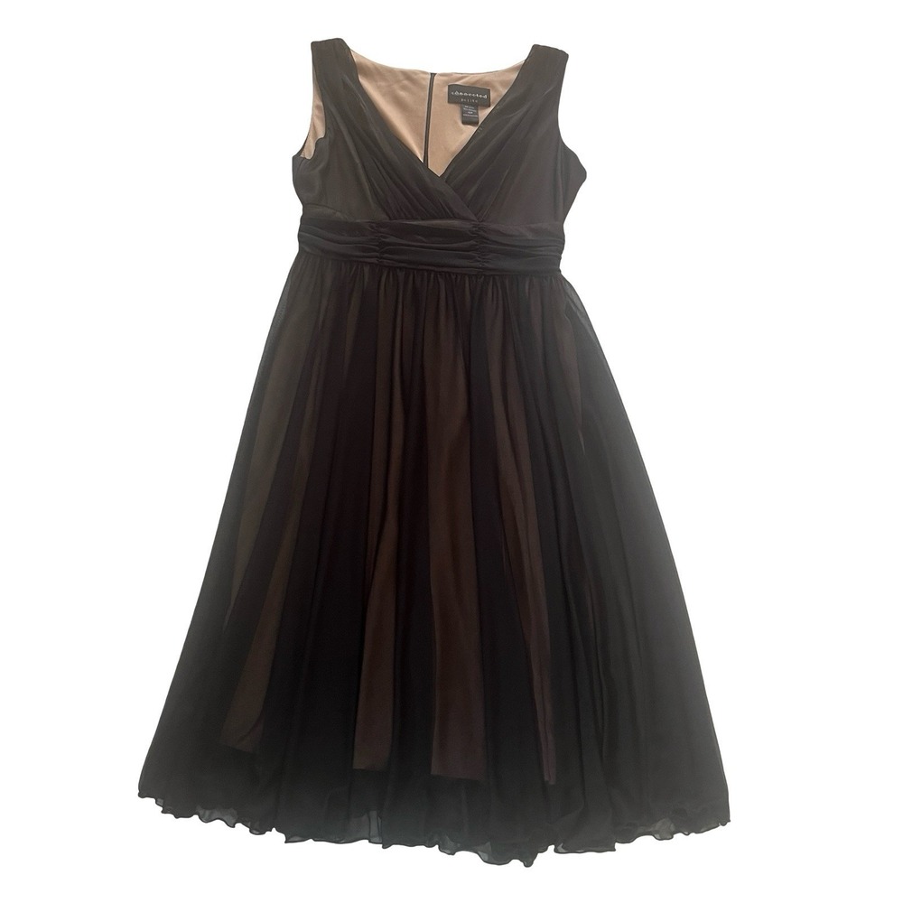 Y2K Connected Size 10P Whimsigoth V-Neck Dress Sleeveless Black Beige Tulle Zip
